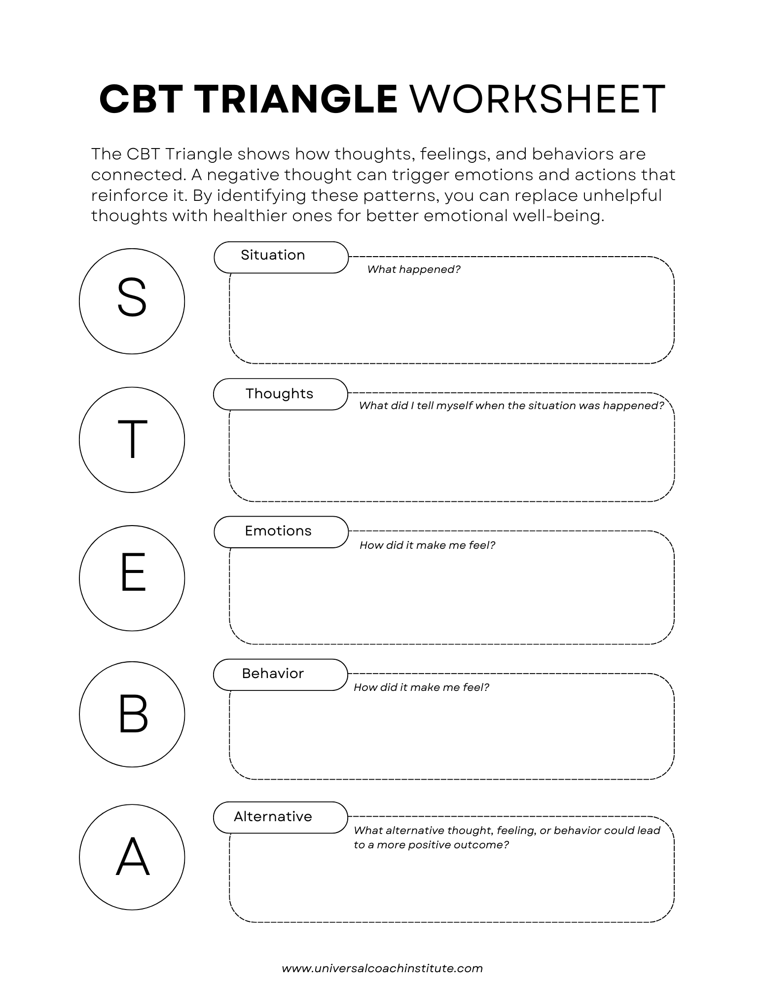 CBT Triangle Worksheet with Alternative Behavior