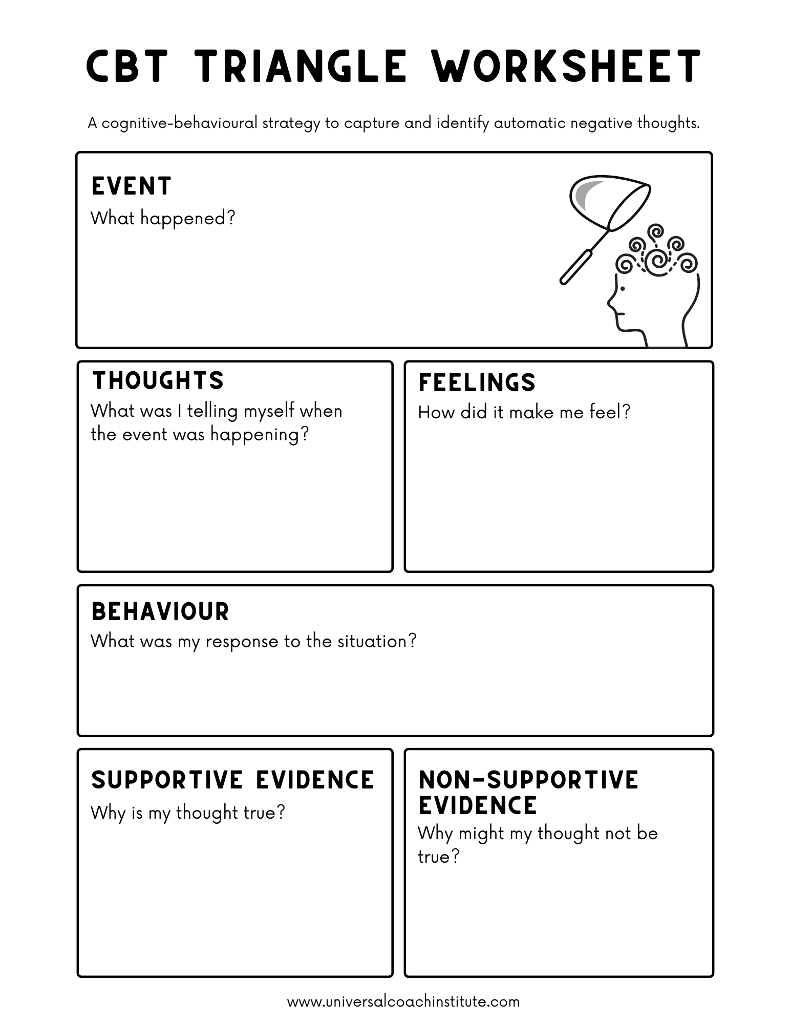 CBT Triangle Worksheet with Challenging Evidence