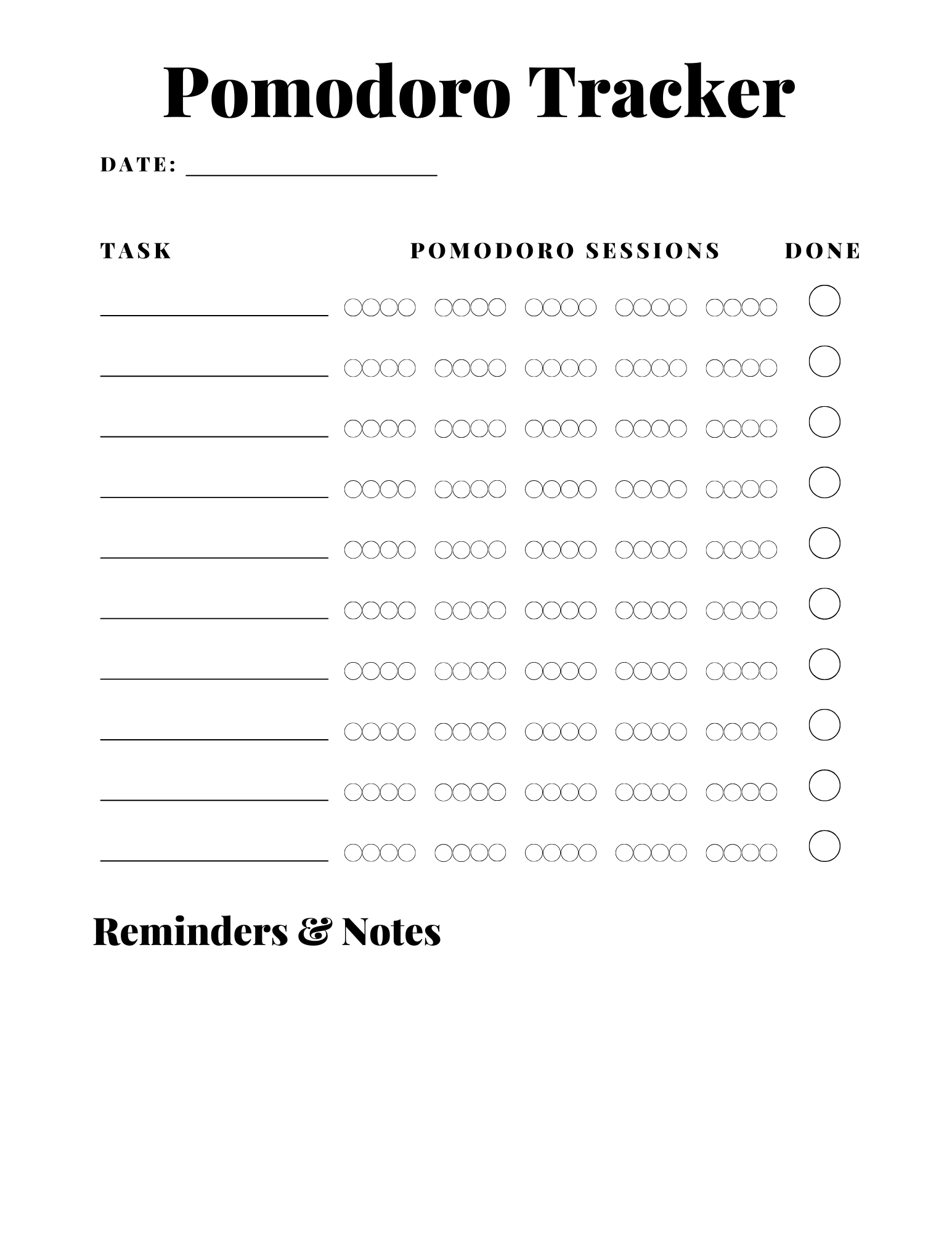 Pomodoro Tracker Worksheet