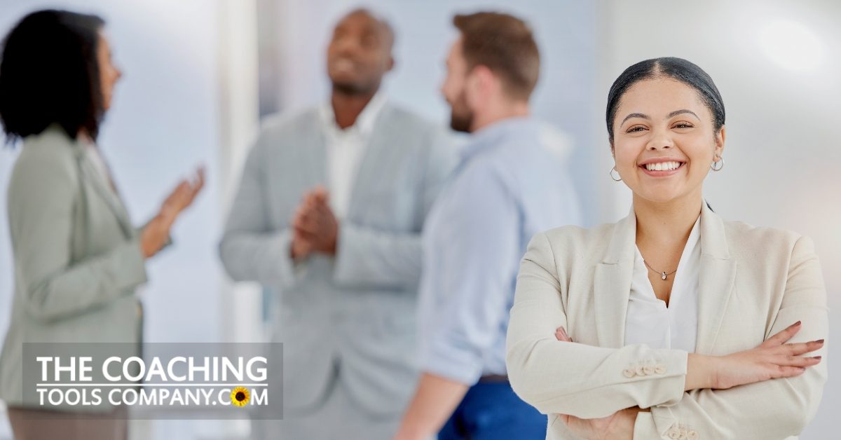 Smiling successful business woman in leadership role.